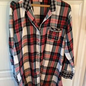 Victoria’s Secret Women’s Plaid Night Shirt Sz XL Button Up LOVE sequin pocket